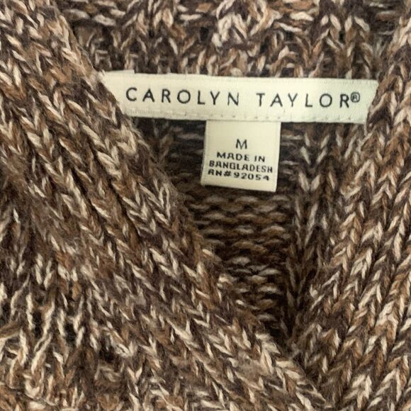 Carolyn Taylor Longline Hooded Button Cardigan Bulky Cable Patch Pockets Sz M - Picture 5 of 12